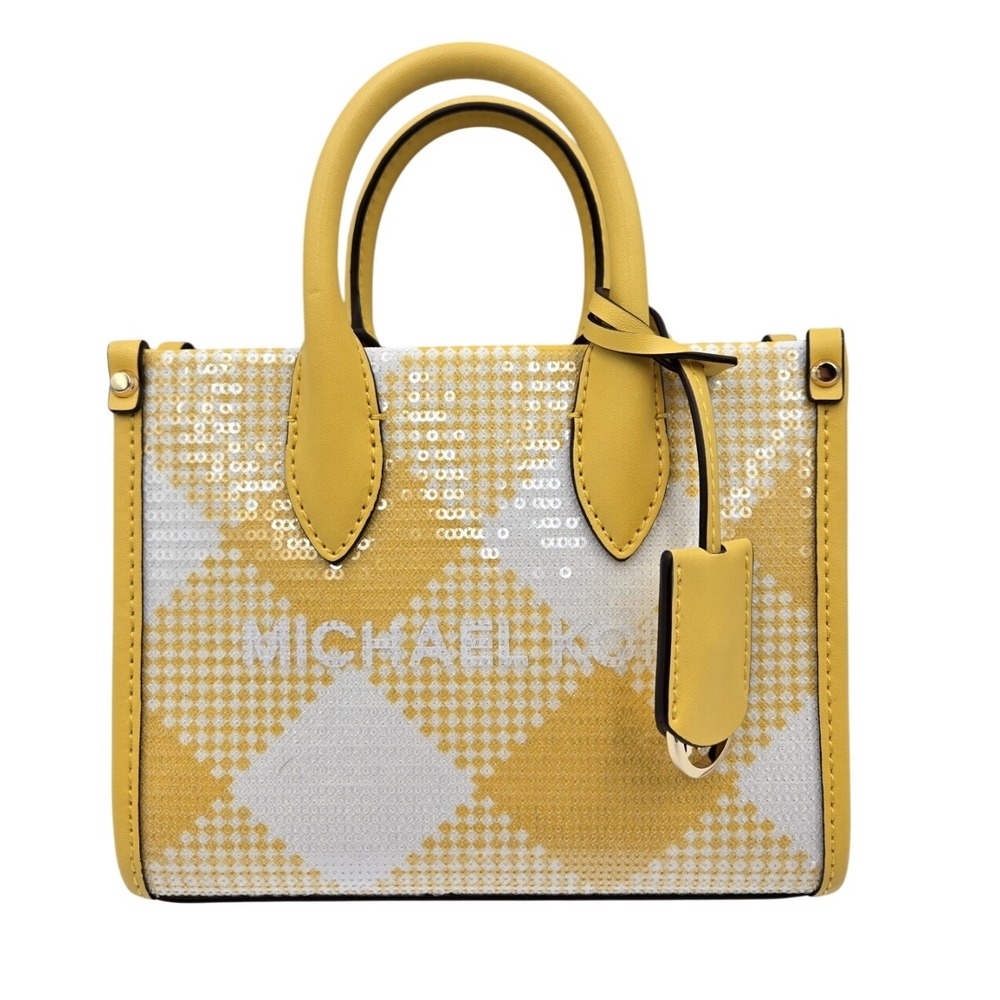 Msrp $498 MICHAEL KORS MIRELLA XS MINI SHOPPER  CROSSBODY SEQUINS BAG YELLOW